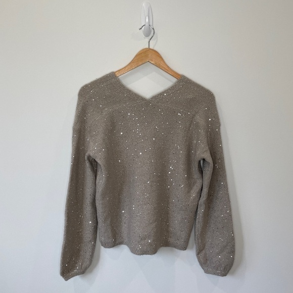 LOFT Sequin Double V Long Sleeve Sweater - Picture 6 of 8
